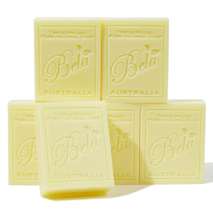 BELA Pure Natural Soap - Honeysuckle Scent - 3.3 oz Pack of 6, Long Lasting Triple Milled French Soap Enriched with Organic Shea Butter, Rich Creamy Lather, Made in Australia