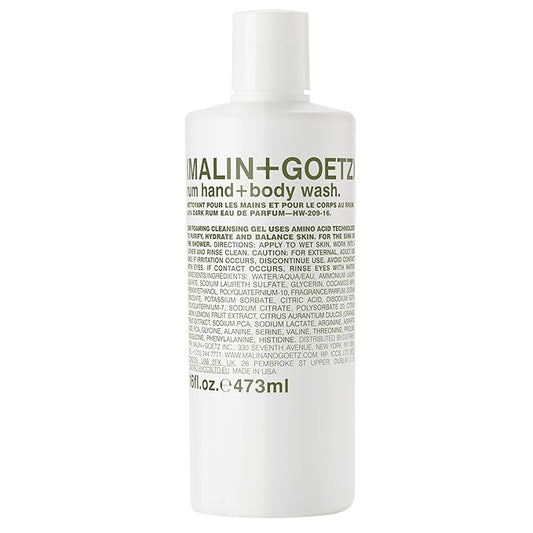 Malin + Goetz Rum Hand & Body Wash, 16 Fl. Oz. – Men & Women Natural Body Wash For All Skin Types, Foaming Hydrating Cleansing Gel, Cruelty-Free & Vegan