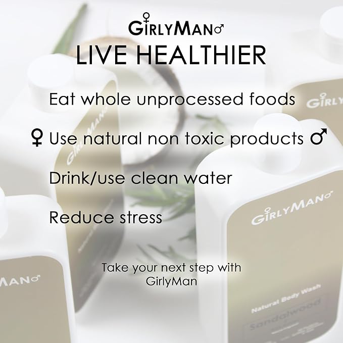 GirlyMan Natural Body Wash - Made with Olive Oil & Aloe Extract, No Artificial Fragrance, PH Balanced, Gentle Formula, Nourishing Ingredients, Family Owned (Sandalwood)