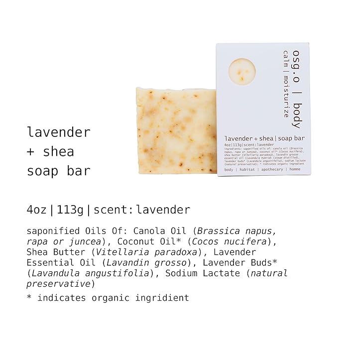Natural Organic for Face and Body, Exfoliating & Moisturizing Soap Bar with Shea Butter, Coconut Oil and Essential Oils, 4oz Per Bar (Organic Lavender + Shea Moisturizing Soap Bar)