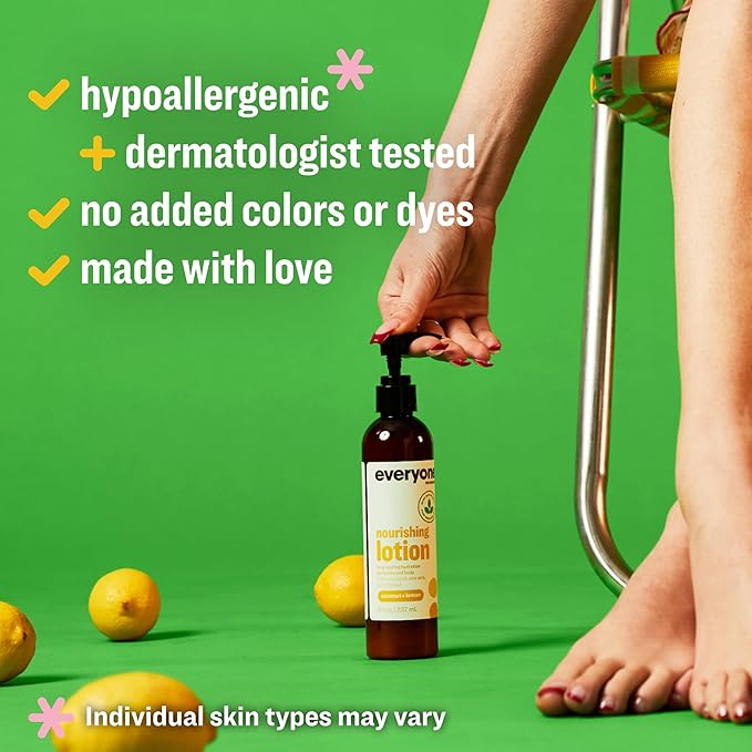 Everyone 2-in-1 Lotion for Hands/Body, 8 ounce (Pack of 2) Coconut and Lemon made with Essential Oils for Men and Women