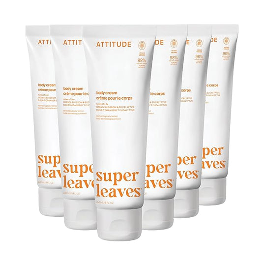 ATTITUDE Body Cream, Moisturizer for Dry Skin, EWG Verified, Vegan & Dermatologist-Tested, Deep Hydration, Orange Blossom & Eucalyptus Scent, 8 Fl Oz (Pack of 6)