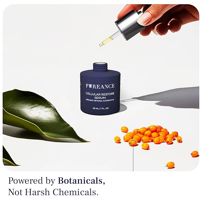 PUREANCE Organic Bakuchiol Plumping Serum - Bakuchiol for Face Skin and Wrinkles - Cellular Restore Serum - With Jojoba Oil, Sea Buckthorn, Camu Camu, Babchi, Maple Leaf Extracts & More - 1 Fl Oz