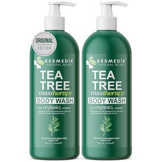 Tea Tree Body Wash MaxTherapy, Itchy Skin Relief, Tea Tree Oil Soap, Soothes Jock Itch, Athlete's Foot, Ringworm, Eczema, Psoriasis & Sensitive Skin, Men & Women, 2-Pack, Original Edition