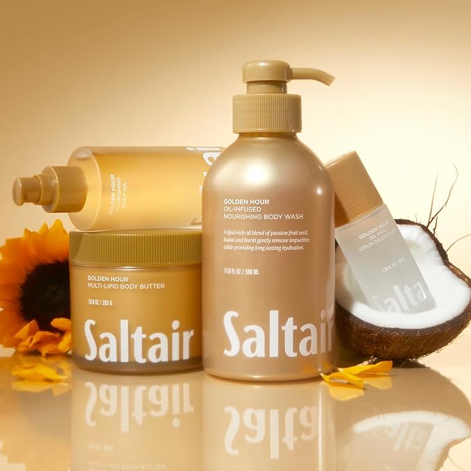 Saltair Multi-Lipid Body Butter - Rich, Nourishing Golden Hour Hydrating Body Cream with Ceramide Complex, Coconut Oil, Shea Butter, and Sea Buckthorn. Deep Moisturizing Dry Skin Care. 10oz Jar