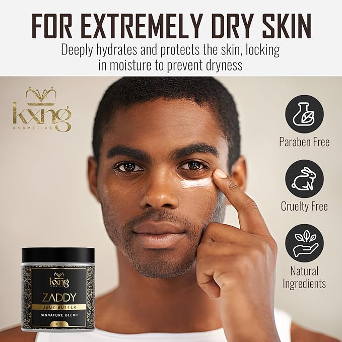 KXNG Cosmetics, Body Butter, Organic Skin Care for Men and Women, Body Moisturizer Lotions and Creams, Raw Shea Butter, Cocoa Butter, Mango, Coconut Oil, Hand, Foot, All Skin Types (Zaddy XL)
