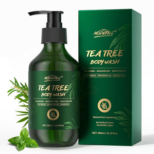 Tea Tree Oil Body Wash Natural Organic Mint Eucalyptus Coconut Oil Shower Gel for Men Women Soothes Irritation Moisturizes Dry Helps Back Acne Athletes Foot Body Odors Parabens Free Sulfate Free