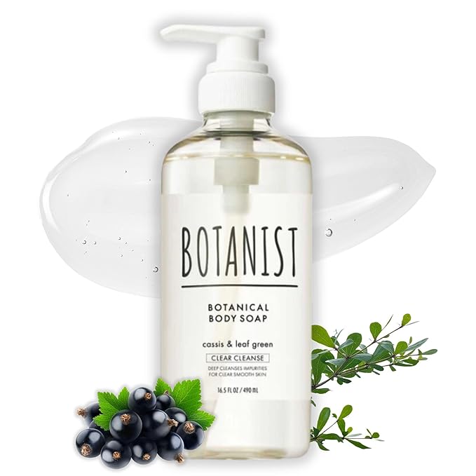 Botanist Natural Body Wash for Women, Mens Full Body Wash for Sensitive Skin by Squalane, Shea Butter & Aloe Vera, Shower Gel & Bath Soap from Japan, Sulfate Free 16.5 Fl Oz Cassis & Leaf Green