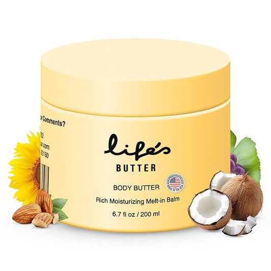 Life's Butter Body Butter – Rich, Non-Greasy Moisturizer with Jojoba, Almond & Argan Oils for Deep Hydration, Nourishing Dry Skin, Firming & Smoothing Arms, Legs & Body – 100% Natural Ingredients