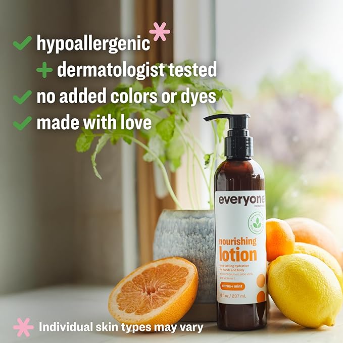 Everyone 2-in-1 Lotion for Hands/Body, 8 ounce (Pack of 2) Citrus and Mint made with Essential Oils for Men and Women