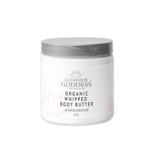Glimmer Goddess Organic Whipped Body Butter for Women - Moisturizer Cream with Shea & Cocoa Butter, Almonds & Coconut Oil - Spiced Orange, 8oz