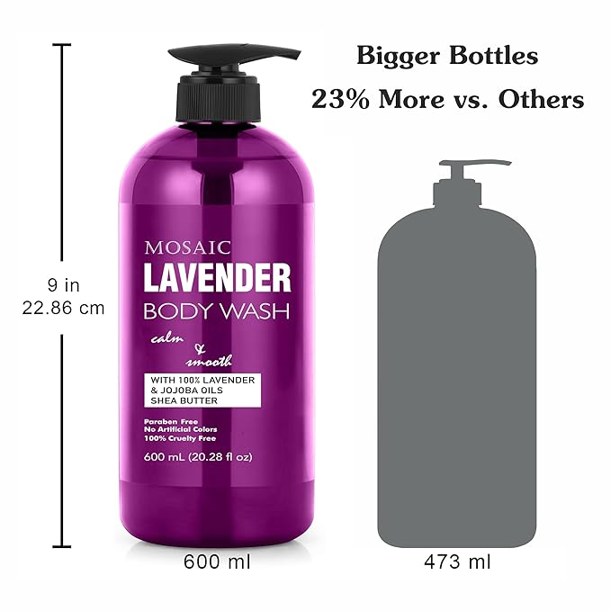 AnatoliaDaphne Lavender Body Wash and Shower Gel with Vitamin E for Jock Itch, Eczema, Ringworm, Body Odor, Body Wash Women & Men with Added Body Oils, LARGE 20.2 FL Oz Bottle.