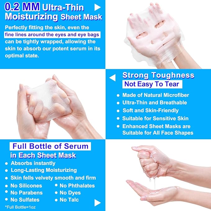 Collagen Face Mask Skincare For Women Hyaluronic Acid Moisturizing Firming Calming Hydrating Pore Treatment Anti-Aging of Different Ages and Skin Types Urban Beauty Secret 25 PCS