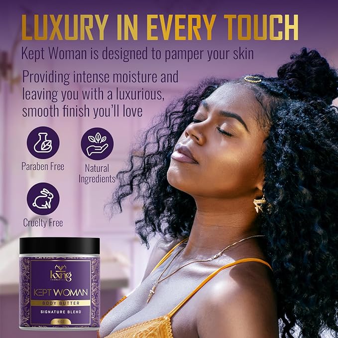 KXNG Cosmetics, Body Butter, Organic Skin Care for Men and Women, Body Moisturizer Lotions and Creams, Raw Shea Butter, Cocoa Butter, Mango, Coconut Oil, Hand, Foot, All Skin Types (Kept Woman)
