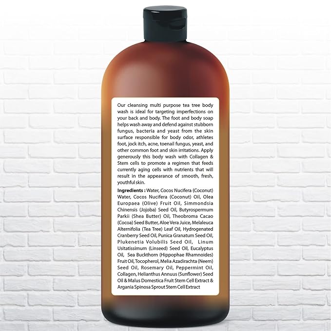 Body Wash with Tea Tree & Organic Tea Tree Oil - Fights Odor, Acne & Skin Issues, 16.9 oz by BeingNaturals