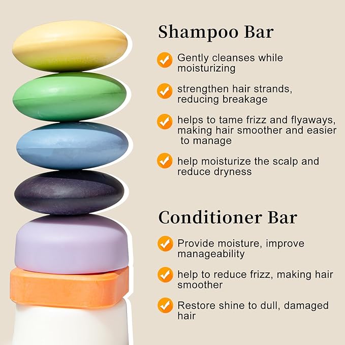 Argan Oil Bar Shampoo and Conditioner Set for Strengthening, Cleansing & Moisturizing Dry & Curly Hair,Travel Size, Zero Waste, 2pc Set