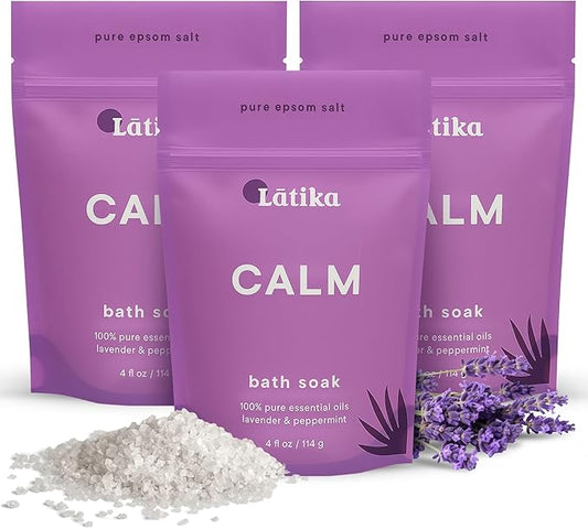 Soaks Set of 3 - Calm Bath Soaks with Lavender & Peppermint, Moisturizing Epsom Salt Soak for Stress Relief, Relaxation, and Skin Nourishment, at-Home Spa Retreat Gift