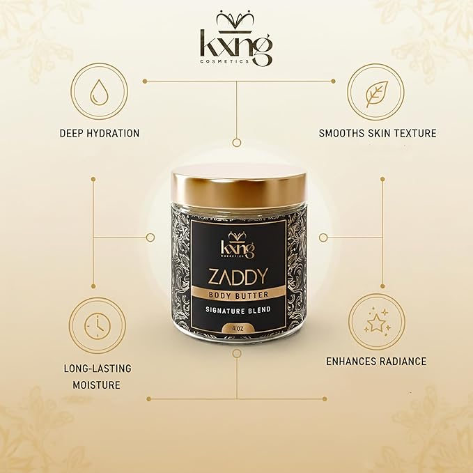 KXNG Cosmetics, Body Butter, Organic Skin Care for Men and Women, Body Moisturizer Lotions and Creams, Raw Shea Butter, Cocoa Butter, Mango, Coconut Oil, Hand, Foot, All Skin Types (Zaddy)