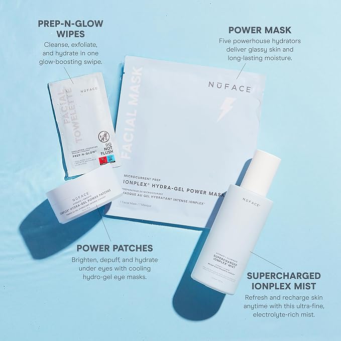 NuFACE IonPlex Hydra-Gel Power Mask - Hydrogel Korean Face Mask to Help Boost Hydration, Smooth Fine Lines & Enhance Microcurrent Results - Reveals a Dewy, Glass Skin Glow (5 Count)