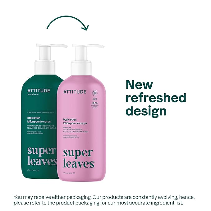 ATTITUDE Body Lotion, EWG Verified Moisturizer, Vegan Skin Care Products, Non-Greasy, Hydrating for Dry Skin, Cruelty Free, Moisturizing, Coconut & Wild Berries Scent, 16 Fl Oz