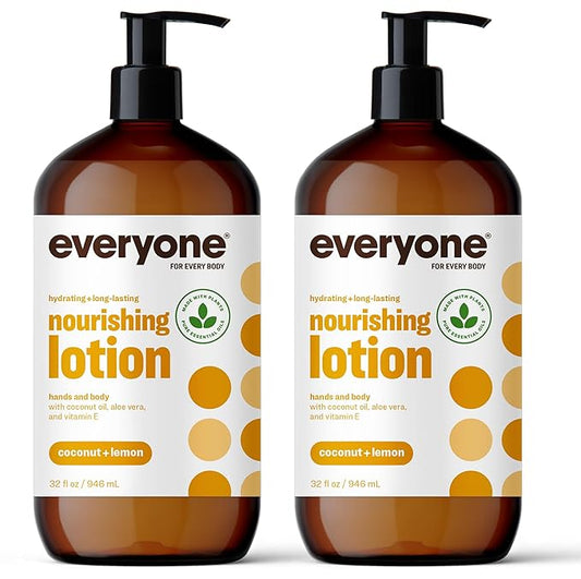 Everyone 2-in-1 Lotion for Hands/Body, 32 ounce (Pack of 2) Coconut and Lemon made with Essential Oils for Men and Women