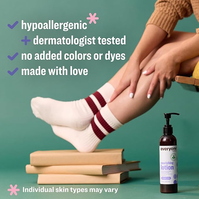 Everyone 2-in-1 Lotion for Hands/Body, 8 ounce (Pack of 2) Lavender and Aloe made with Essential Oils for Men and Women