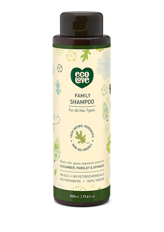 ecoLove - Natural Shampoo for All Hair Types,Sodium lauryl sulfate Free, Vegan & Cruelty Free Shampoo, Organic Cucumber Extract, No SLS or Parabens, 17.6 oz