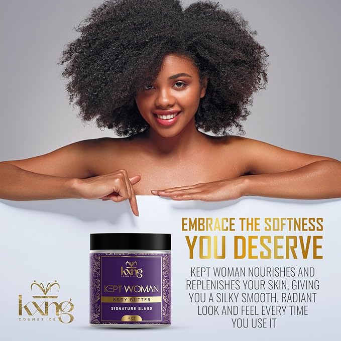 KXNG Cosmetics, Body Butter, Organic Skin Care for Men and Women, Body Moisturizer Lotions and Creams, Raw Shea Butter, Cocoa Butter, Mango, Coconut Oil, Hand, Foot, All Skin Types (Kept Woman)