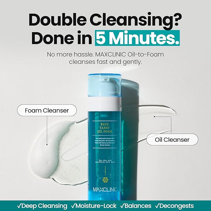 MAXCLINIC [K-Beauty] Blue Tansy Oil to Foam - All-in-One Korean Face Wash OilBased Foaming Facial Cleanser - Excess Sebum & Oil Control - Makeup Deep Cleansing Oil for All Skin Types (3.88 fl oz)