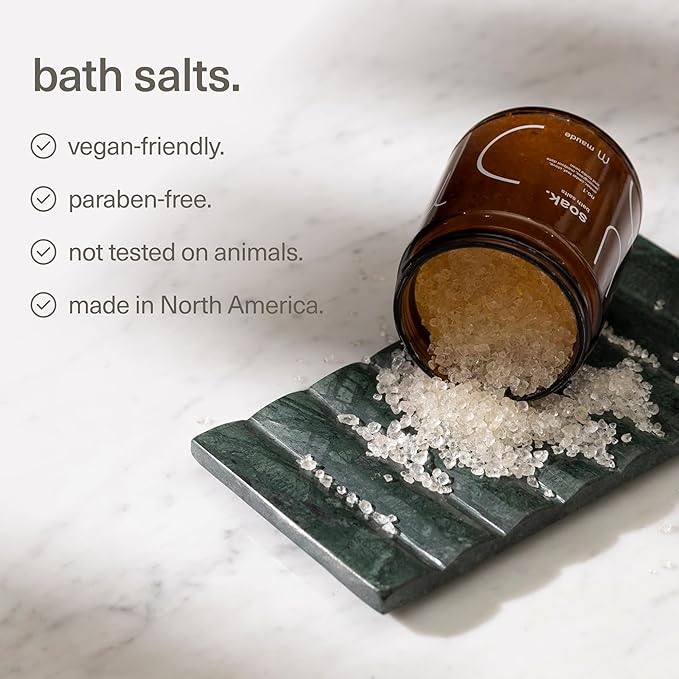 Maude Soak No. 3 - Nourishing Mineral Bath Salts - Hand-Harvested Dead Sea Salt with Magnesium & Potassium Chloride - Soften & Rejuvenate Skin - Notes of Sandalwood & Eucalyptus (8 oz)