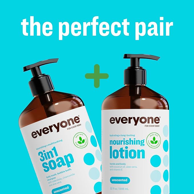 Everyone 2-in-1 Lotion for Hands/Body, 8 ounce (Pack of 2) Unscented made for Men and Women