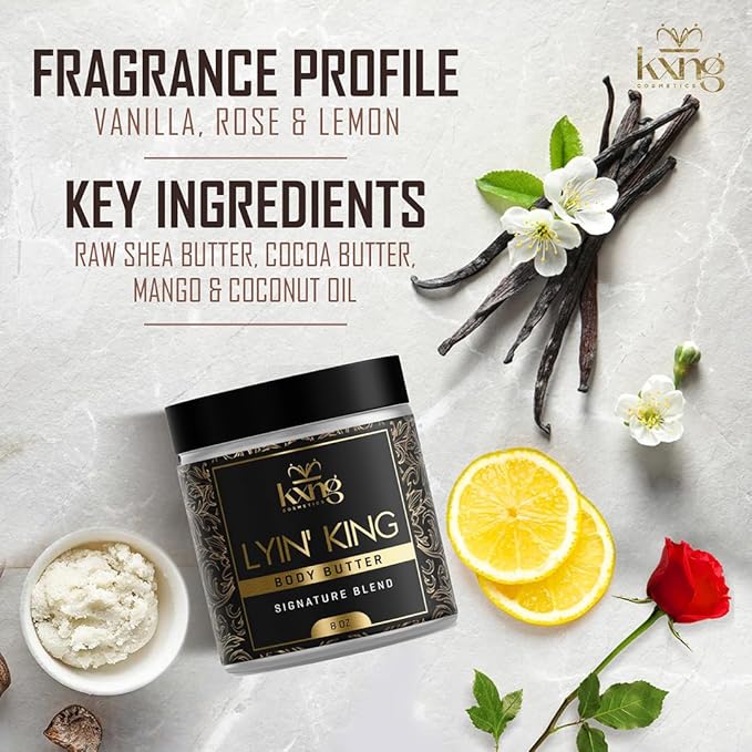 KXNG Cosmetics, Body Butter, Organic Skin Care for Men and Women, Body Moisturizer Lotions and Creams, Raw Shea Butter, Cocoa Butter, Mango, Coconut Oil, Hand, Foot, All Skin Types (Lyin' King XL)
