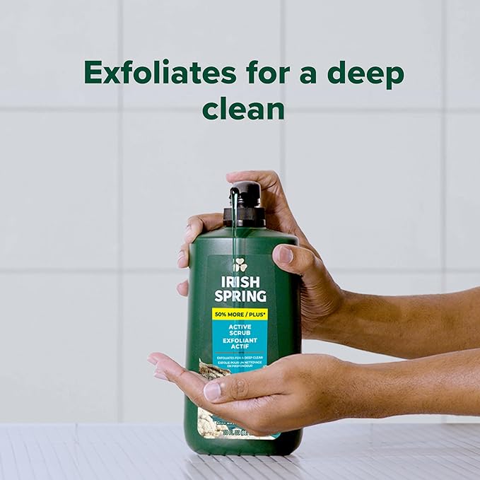 Irish Spring Active Scrub Exfoliating Body Wash for Men, 24-Hour Fresh, Face and Body Wash, Men’s Body Wash, Biodegradable Ingredients, Paraben Free, Cool Fresh Scent, 30 fl oz Pump Bottle