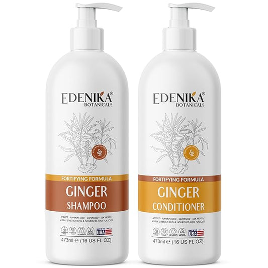 Ginger Shampoo and Conditioner Set, Fortifying Formula with Certified and Organic Ingredients Naturally Nourish, Smooth and Detangle Hair 16oz Each