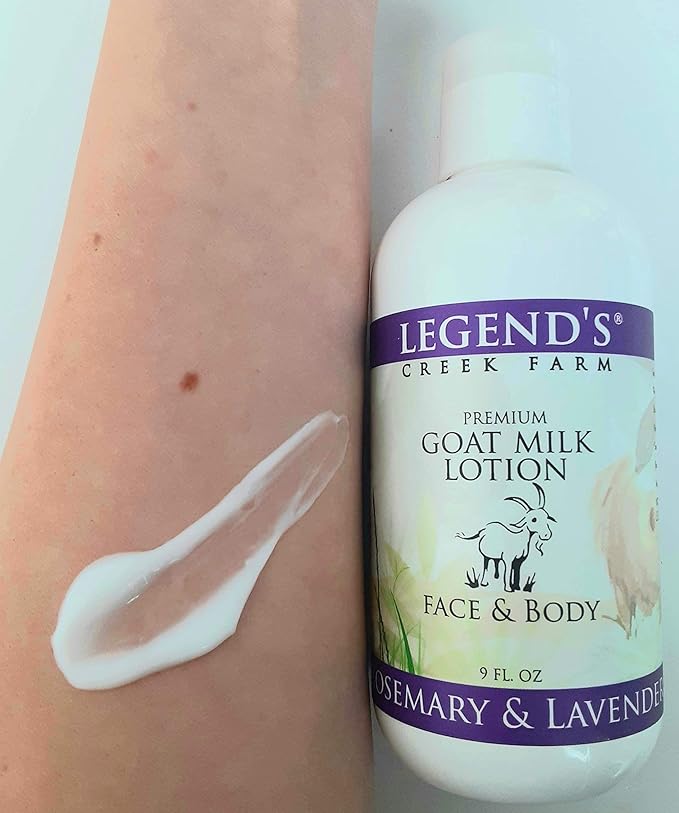 Legend's Creek Farm Goat Milk Lotion - Moisturizing Goat Milk Body Lotion for Body, Hand & Face - 9 oz Body Moisturizer with Shea Butter, Sunflower Oil, Aloe, Handmade in USA (Rosemary & Lavender L.)