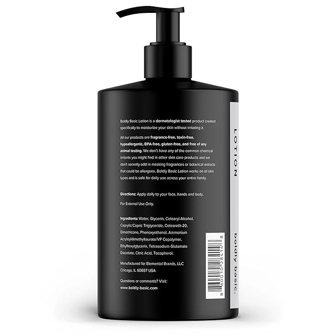 Fragrance Free Lotion - Moisturizer for Dry and Sensitive Skin - Non Greasy - Unscented - Dermatologist Tested - No Sulfates, Parabens or Gluten - Hypoallergenic & Moisturizing