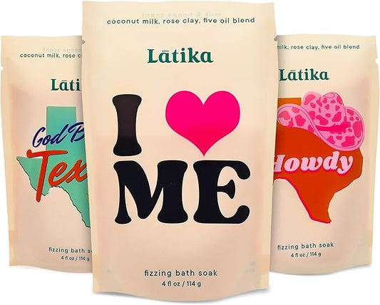 Bath Soaks Set of 3 - Texas, Howdy, I Heart Me - Moisturizing Fizzing Bath Soak for Stress Relief & Muscle Recovery with Essential Oils, Epsom Salt & Natural Scents - Self-Care Spa Gift