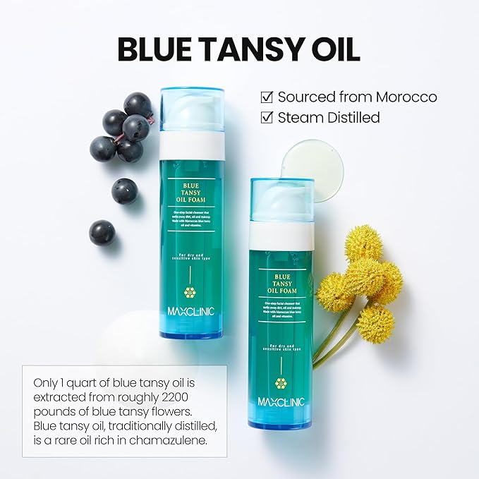 MAXCLINIC [K-Beauty] Blue Tansy Oil to Foam - All-in-One Korean Face Wash OilBased Foaming Facial Cleanser - Excess Sebum & Oil Control - Makeup Deep Cleansing Oil for All Skin Types (3.88 fl oz)
