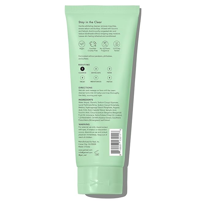 Rael Face Mask, Miracle Clear Clay Mask – Deep Pore Cleanser with Tea Tree & Gentle Exfoliation for Blackheads, Korean Skin Care (3.4 fl oz)