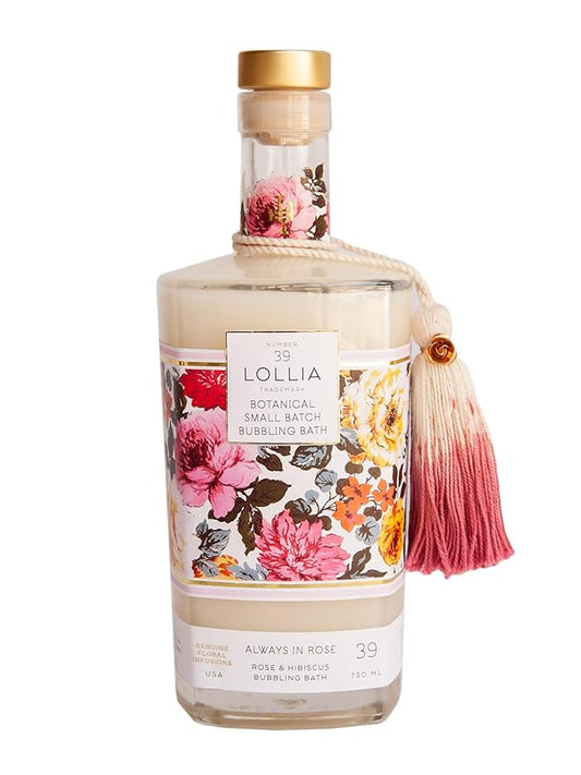 Lollia Always in Rose Bubble Bath, 25 fl. oz., Rose & Hibiscus Scent, Soothing Moisture-Rich Bubbling Skin Care with Hydrating Ingredients, Enchanting Floral Beauty Soap for Women