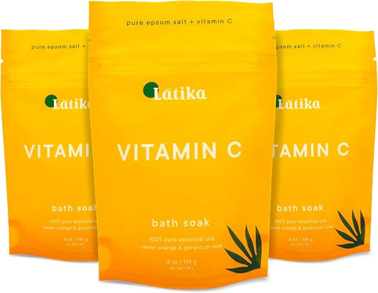 Soaks Set of 3 - Vitamin C Bath Soaks with Sweet Orange and Geranium Rose - Moisturizing Epsom Salt Soaks for Stress Relief, Detox, and Antioxidant Skincare - at Home Spa Retreat