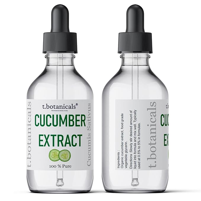t.botanicals Pure Cucumber Extract Liquid Glycerite Alcohol Free Serum for Face Wash Mask Body Cosmetic Formulations and Skin Care Cream, Lotion, Shampoo, Conditioner Recipes (4 oz.)