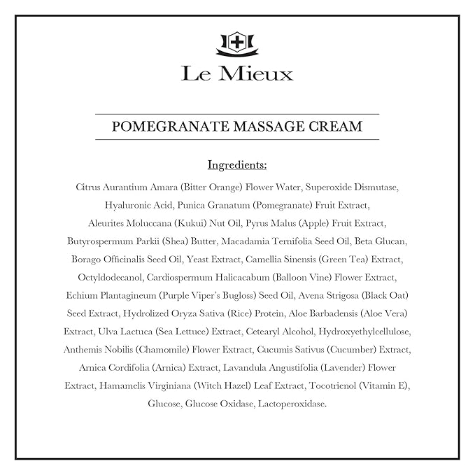 Le Mieux Pomegranate Massage Cream - Aromatic Moisturizing Neck & Face Massage Cream with Algae, Hyaluronic Acid & Botanical Oils, No Parabens or Sulfates (2 oz / 60 ml)