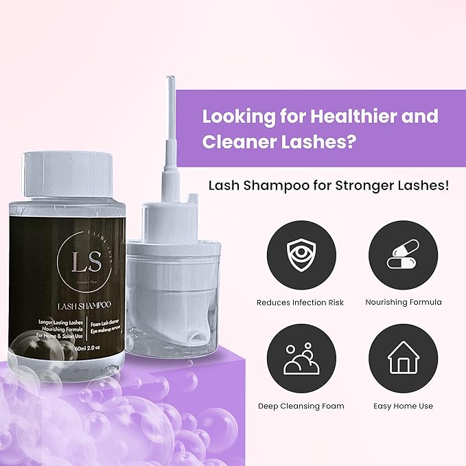 LAKSHISKIN Lash Shampoo | Nourishing Eyelash Shampoo & Cleanser for Extensions with Vitamins & Botanicals - Salon Quality, Perfect for Professional & Home Use - 60mL