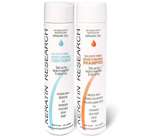 Keratin Research Natural Argan Oil Infused Sulfate Free Shampoo and Conditioner 2 bottles Value Set for Keratin Treatments, Maintainance After Care, post treatment shampoo Conditioner (300ml 2 pack)