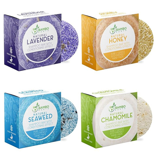 Solid Shampoo Bar And Conditioner Effect Hair Soap – 4 Pack 100% Organic Shampoo Bars For Hair With All Natural Plant Based Essential Oils And Eco Friendly Zero Waste Biodegradable Packaging