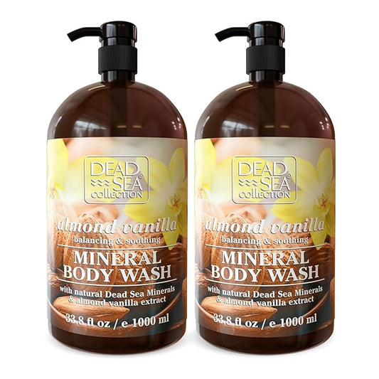 Dead Sea Collection Almond Vanilla Body Wash for Women and Men – Almond Vanilla Scent with Dead Sea Minerals – Moisturizing Shower Gel for Dry & Sensitive Skin – Pack of 2 (67.6 fl oz)