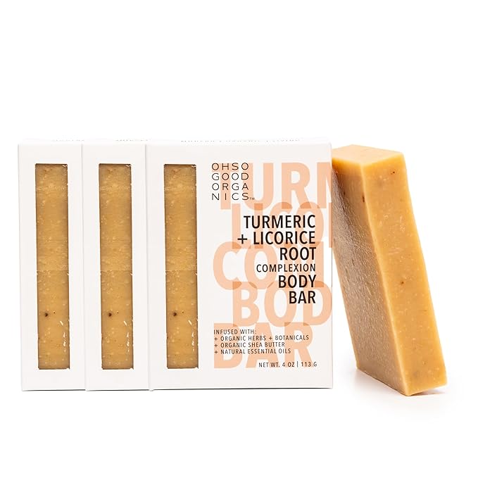 Natural Organic Soap Bar with Turmeric for Face and Body, Exfoliating Bar Soap, Infused with Licorice Root, Herbs, Botanicals, Shea Butter and Essential Oils, 4oz, 3 Pack Turmeric Soap Bar