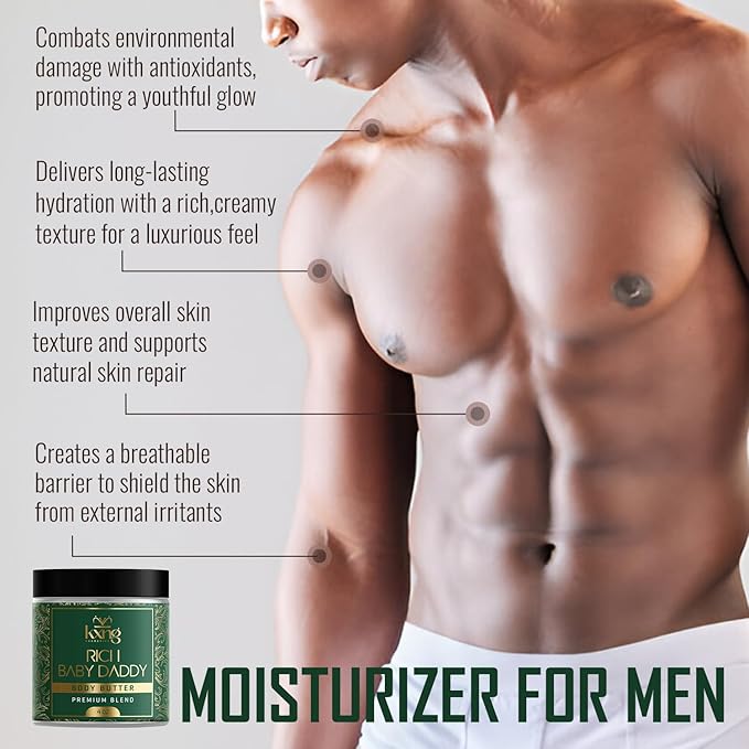 KXNG Cosmetics, Body Butter, Organic Skin Care for Men and Women, Body Moisturizer Lotions and Creams, Raw Shea Butter, Cocoa Butter, Mango, Coconut Oil, Hand, Foot, All Skin Types (Rich Baby Daddy)