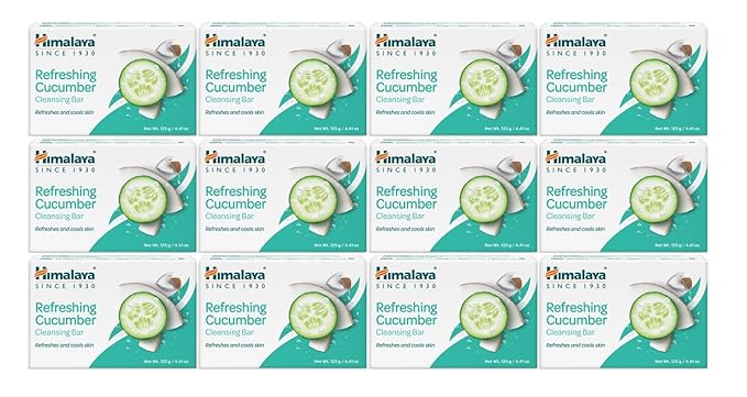 Himalaya Refreshing Cucumber Cleansing Bar, Face and Body Soap for Soft Skin, 4.41 oz, 12 Pack